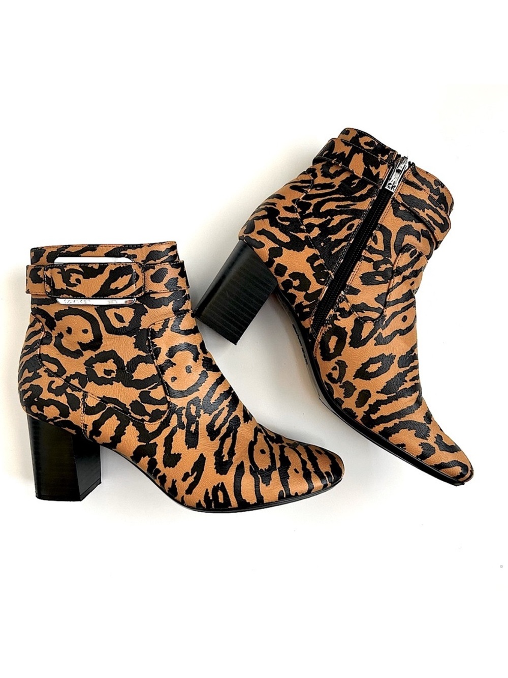 Calvin Klein CATTEE Women’s Leopard Cheetah Animal Print Leather Booties Boots